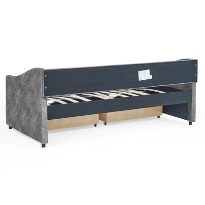 Upholstered Tufted Daybed With 2 Drawers, Waved Arms - The Sleep Loft - Online Mattress Showroom NYC