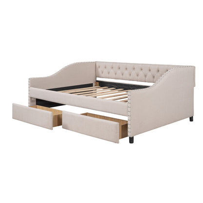 Upholstered Daybed With Two Drawers, Wood Slat Support - The Sleep Loft - Online Mattress Showroom NYC