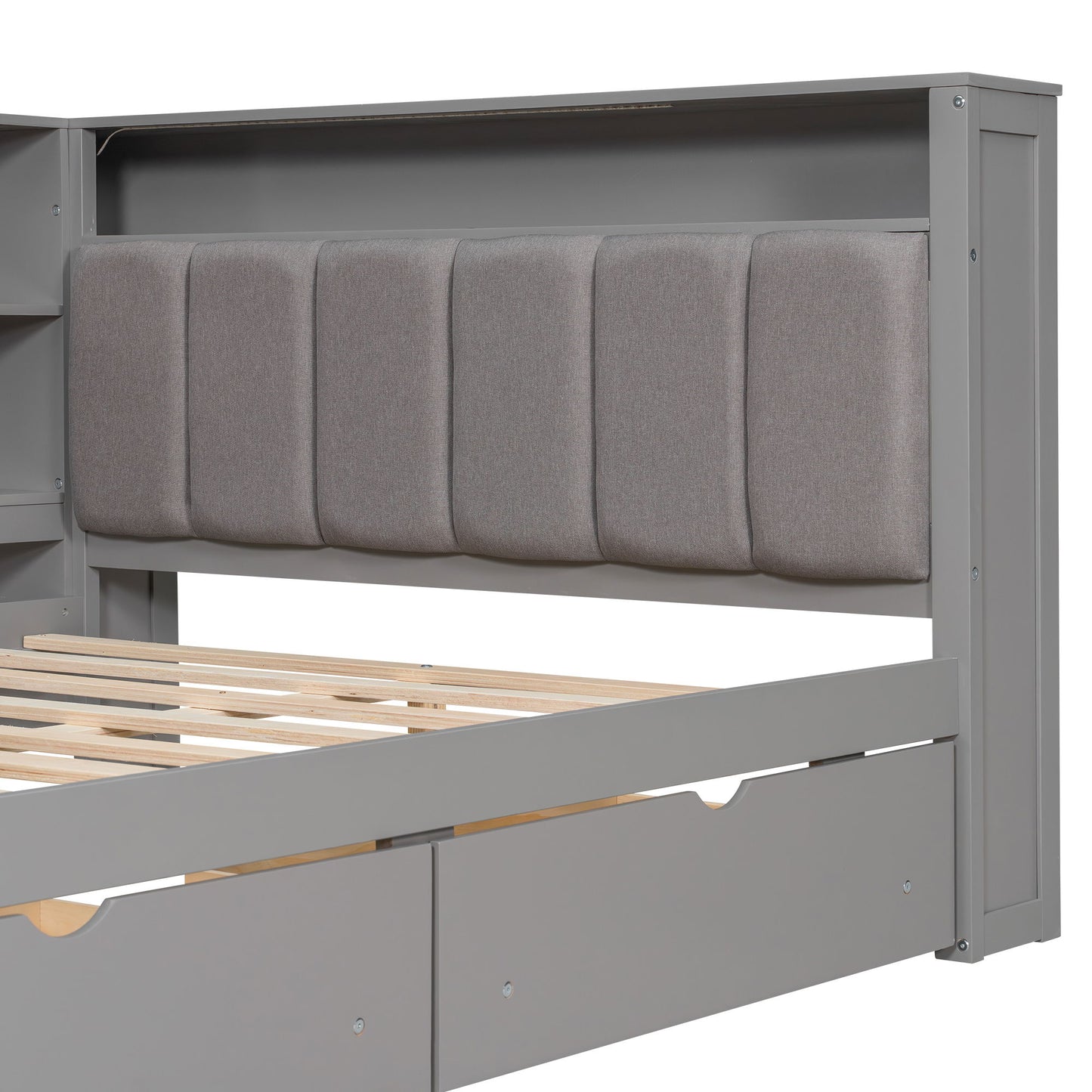 Platform Bed With Upholstered Headboard, Storage Shelves, Drawers, Charging Station, LED Lighting, Built In Desk - The Sleep Loft - Online Mattress Showroom NYC