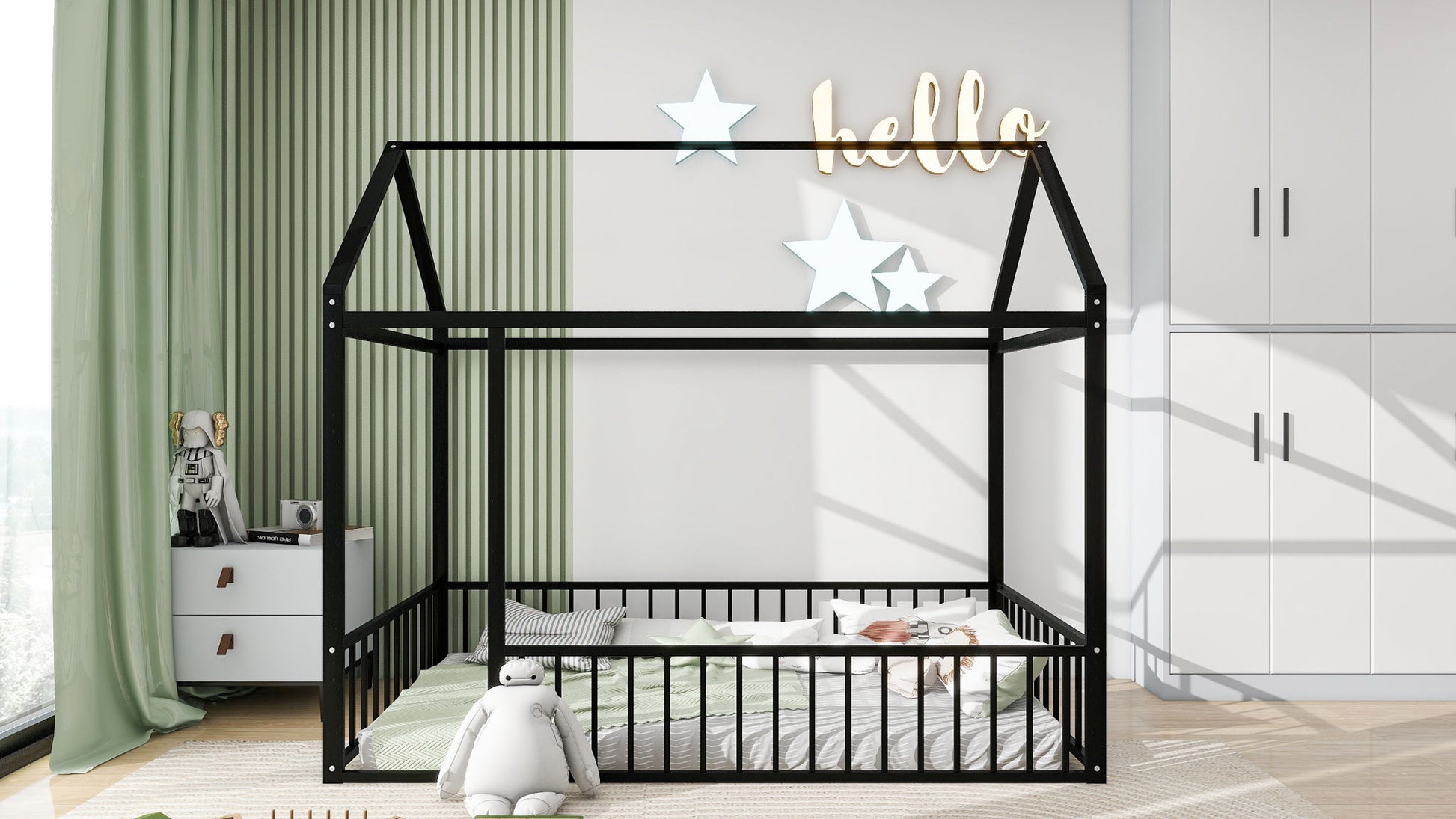 Metal Bed House Bed Frame With Fence - The Sleep Loft - Online Mattress Showroom NYC