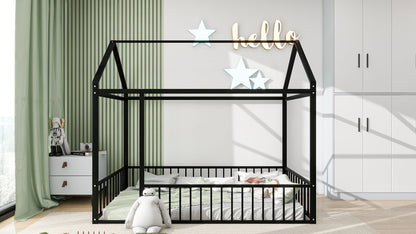Metal Bed House Bed Frame With Fence - The Sleep Loft - Online Mattress Showroom NYC