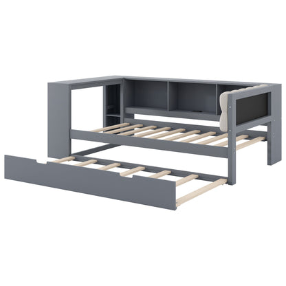 Upholstered Headboard Platform Bed With Storage Shelves, Trundle, Charging Station - The Sleep Loft - Online Mattress Showroom NYC