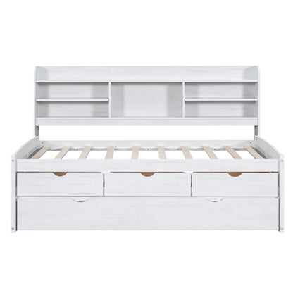 Captain Bed With Built In Bookshelves, 3 Storage Drawers, And Trundle - The Sleep Loft - Online Mattress Showroom NYC