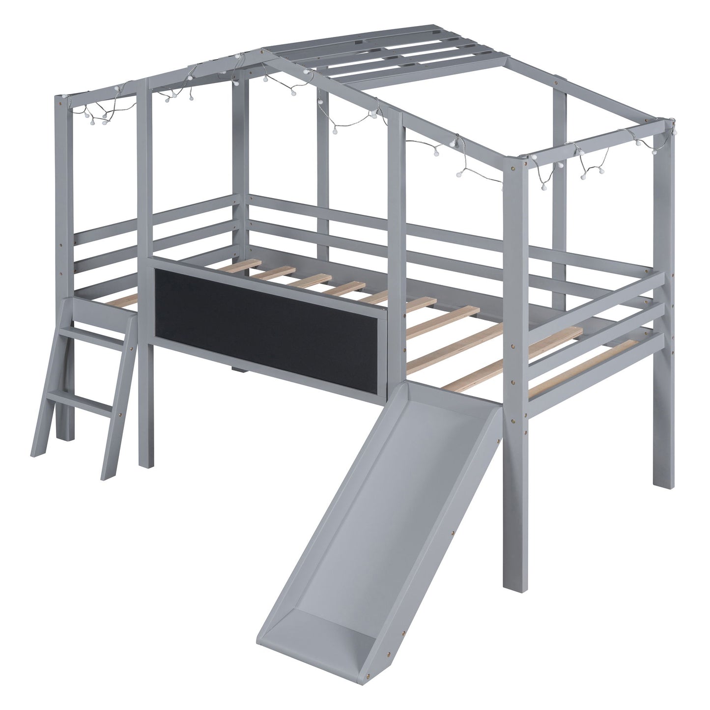 Loft House Bed With Ladder And Slide, With board And Light Strip On The Roof - The Sleep Loft - Online Mattress Showroom NYC