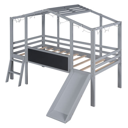 Loft House Bed With Ladder And Slide, With board And Light Strip On The Roof - The Sleep Loft - Online Mattress Showroom NYC