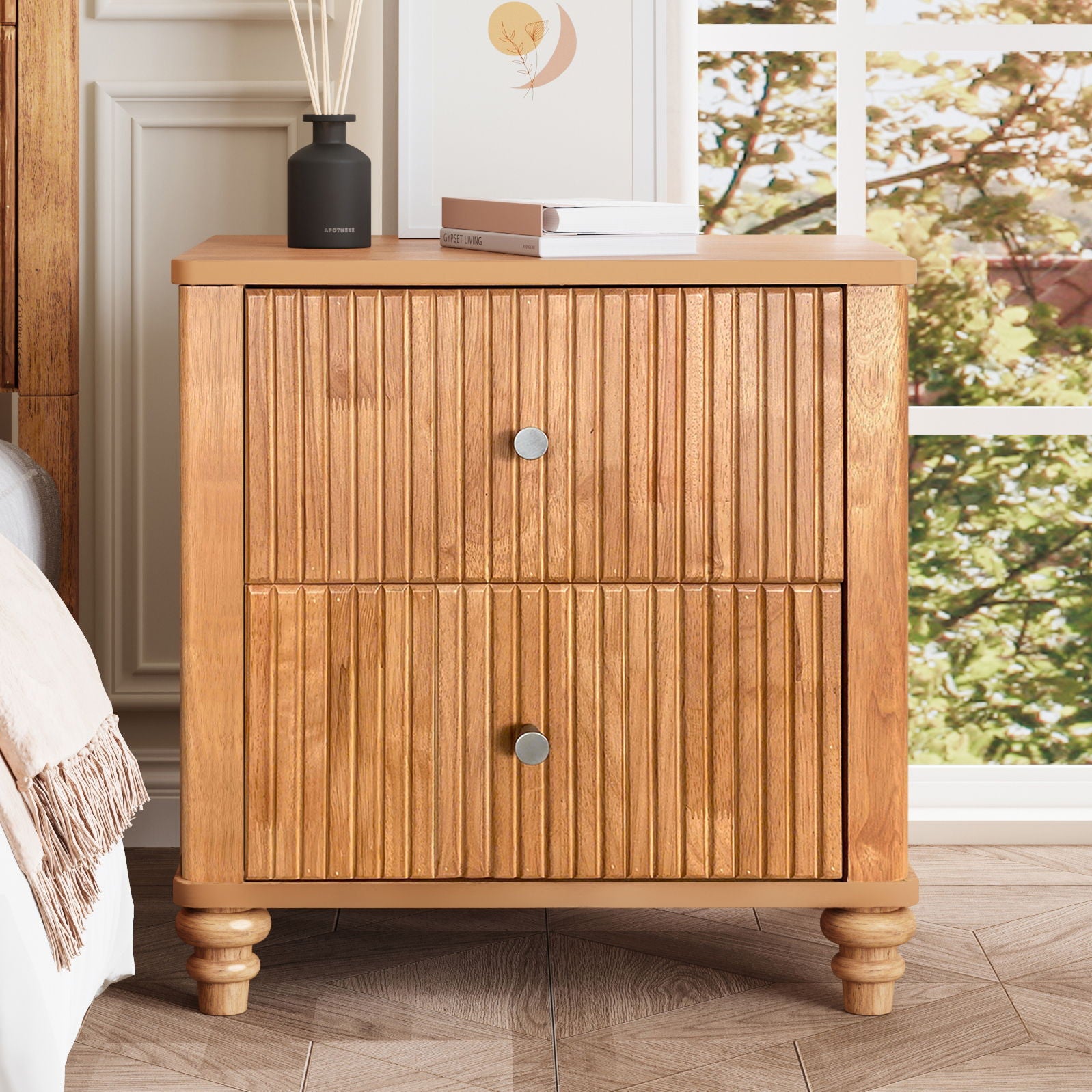 Modern Fluted Nightstand With 3 Drawers - The Sleep Loft - Online Mattress Showroom NYC