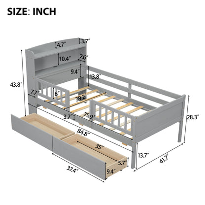 Platform Bed With LED Light, Multi Functional Headboard, Guardrail And 2 Drawers - The Sleep Loft - Online Mattress Showroom NYC