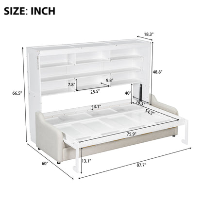 Murphy Cabinet Bed With Folding Sofa, Built In Storage Shelves And LED Light - The Sleep Loft - Online Mattress Showroom NYC