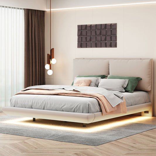 Upholstered Platform Bed With Sensor Light And 2 Large Backrests, With 2 Sets Of USB Port And Socket On Each Rear Bed Leg - The Sleep Loft - Online Mattress Showroom NYC