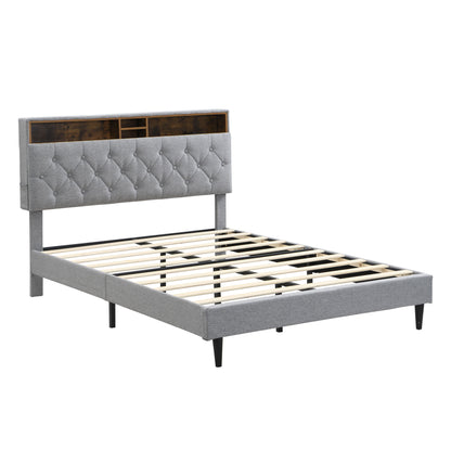 Modern Upholstered Platform Bed Frame With Button Tufted Headboard And USB Ports - The Sleep Loft - Online Mattress Showroom NYC