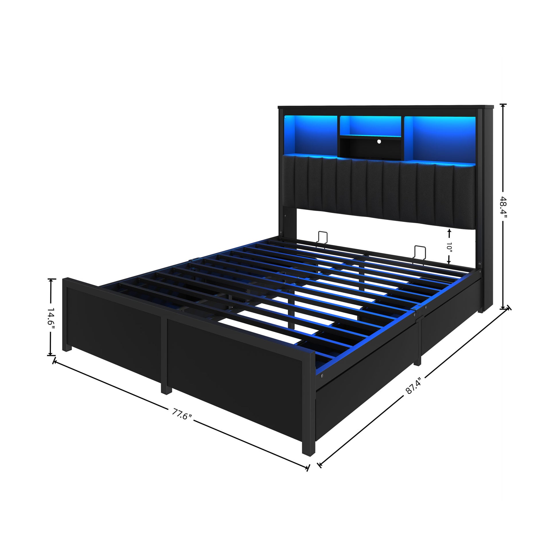 Bed Frame With High Storage Headboard, LED Light And Charging Station, 4 Storage Drawers - The Sleep Loft - Online Mattress Showroom NYC