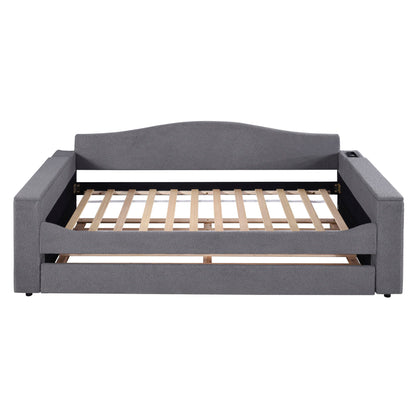 Upholstered Daybed With Storage Armrests, Trundle And Latest Integrated tooth Audio System - The Sleep Loft - Online Mattress Showroom NYC