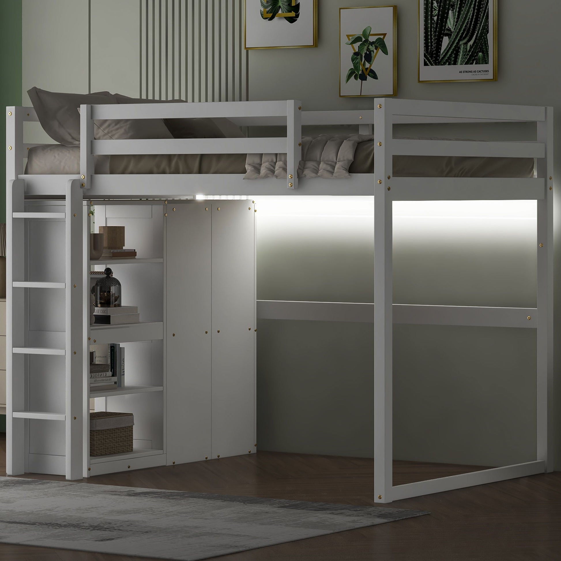 Loft Bed With Built In Wardrobe, Storage Shelves, And LED Light - The Sleep Loft - Online Mattress Showroom NYC