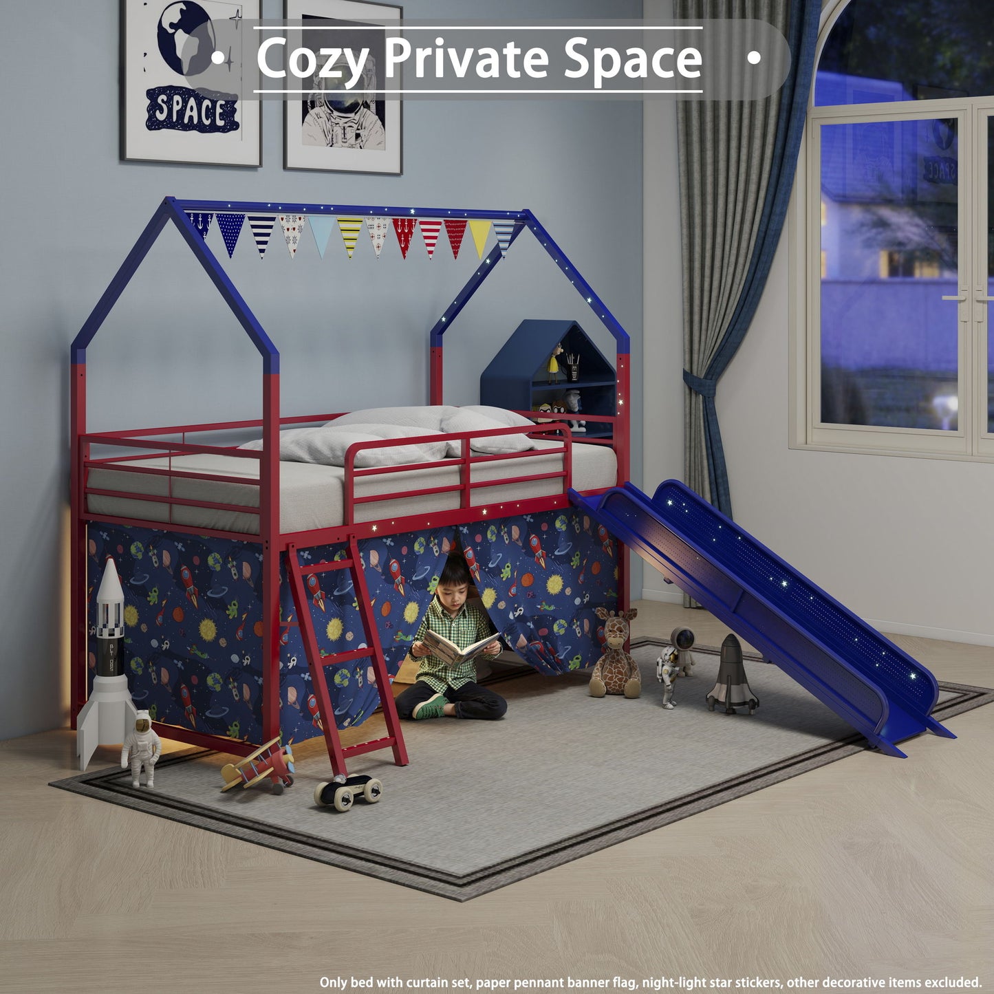 Jack - House Loft Bed With Slide And Curtain Set - The Sleep Loft - Online Mattress Showroom NYC