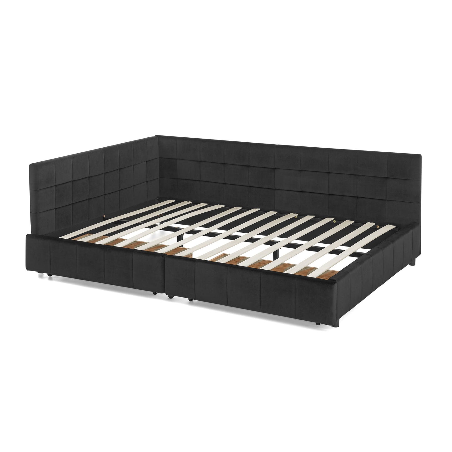 Mid-Century Storage Upholstered Tufted Bed Frame With Backrest And Armrests - The Sleep Loft - Online Mattress Showroom NYC