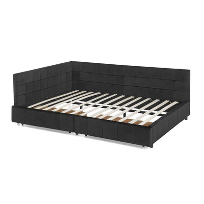 Mid-Century Storage Upholstered Tufted Bed Frame With Backrest And Armrests - The Sleep Loft - Online Mattress Showroom NYC