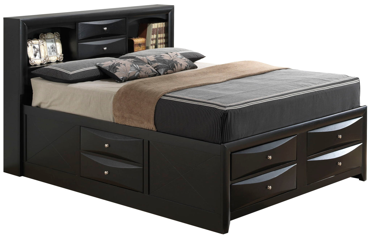 Modern Design Storage Bed With Bookcase Headboard