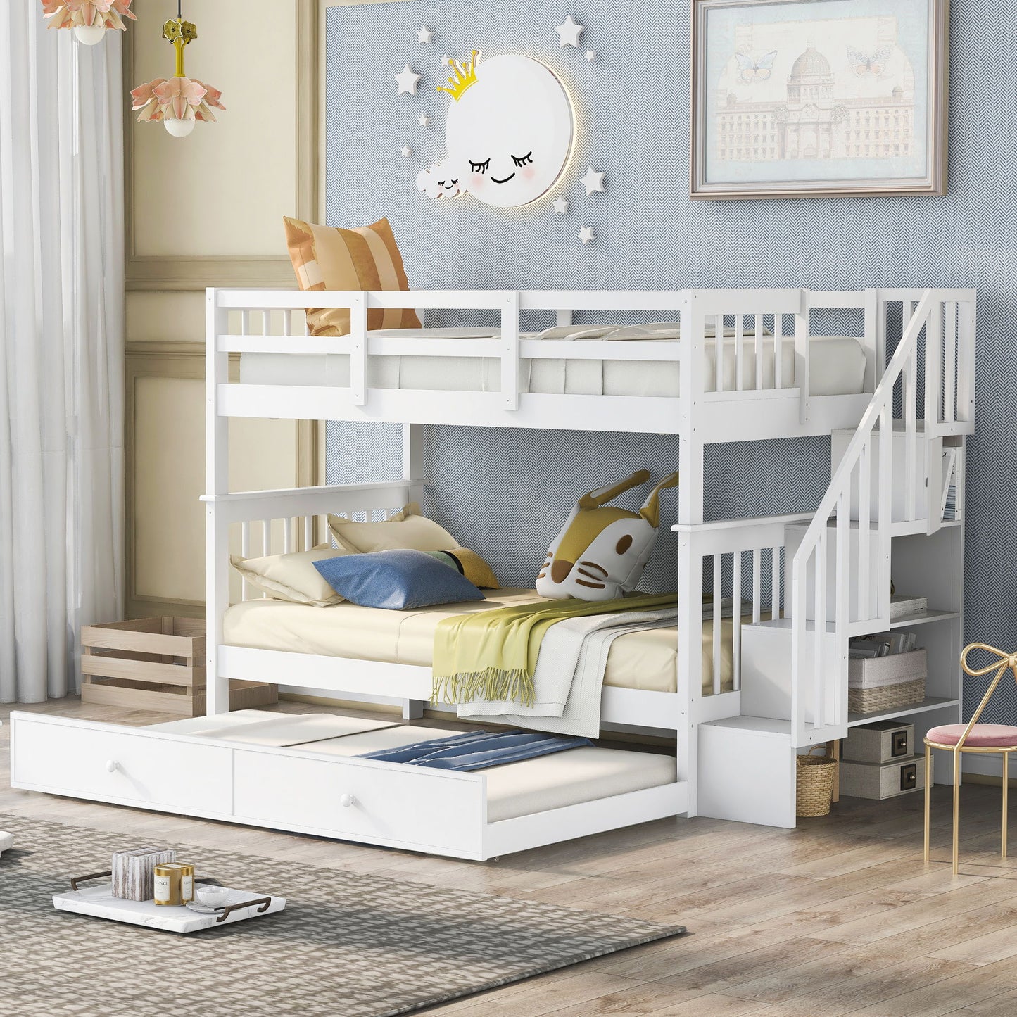 Stairway Bunk Bed With Storage And Guard Rail For Bedroom - The Sleep Loft - Online Mattress Showroom NYC
