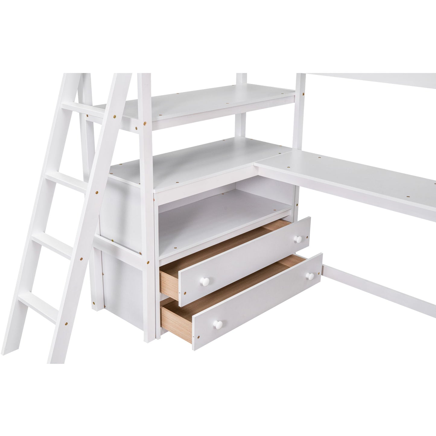 Modern Loft Bed With Built In Desk, Shelves, And 2 Drawers - The Sleep Loft - Online Mattress Showroom NYC