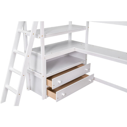 Modern Loft Bed With Built In Desk, Shelves, And 2 Drawers - The Sleep Loft - Online Mattress Showroom NYC