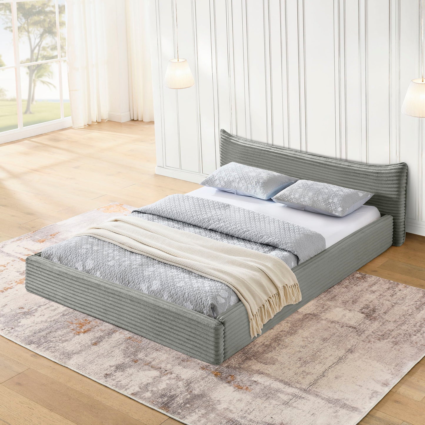 Modern Upholstered Bed Frame With Curved Headboard - The Sleep Loft - Online Mattress Showroom NYC