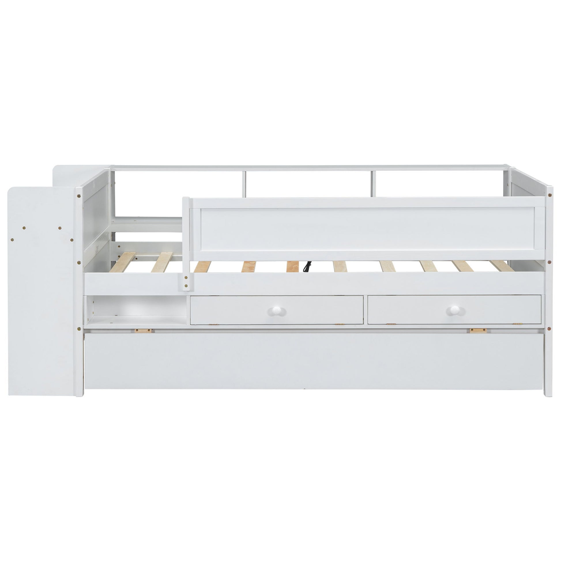 Twin Daybed With Drawers, Trundle, Headboard Storage, Study Desk, And USB Charging Station - White - The Sleep Loft - Online Mattress Showroom NYC