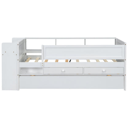Twin Daybed With Drawers, Trundle, Headboard Storage, Study Desk, And USB Charging Station - White - The Sleep Loft - Online Mattress Showroom NYC