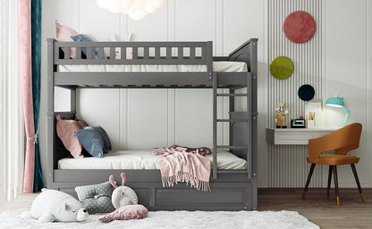 Bunk Bed With Twin Size Trundle, Guardrails - The Sleep Loft - Online Mattress Showroom NYC