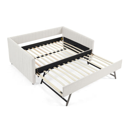 Upholstered Daybed With Trundle With Vertical Stripes - The Sleep Loft - Online Mattress Showroom NYC