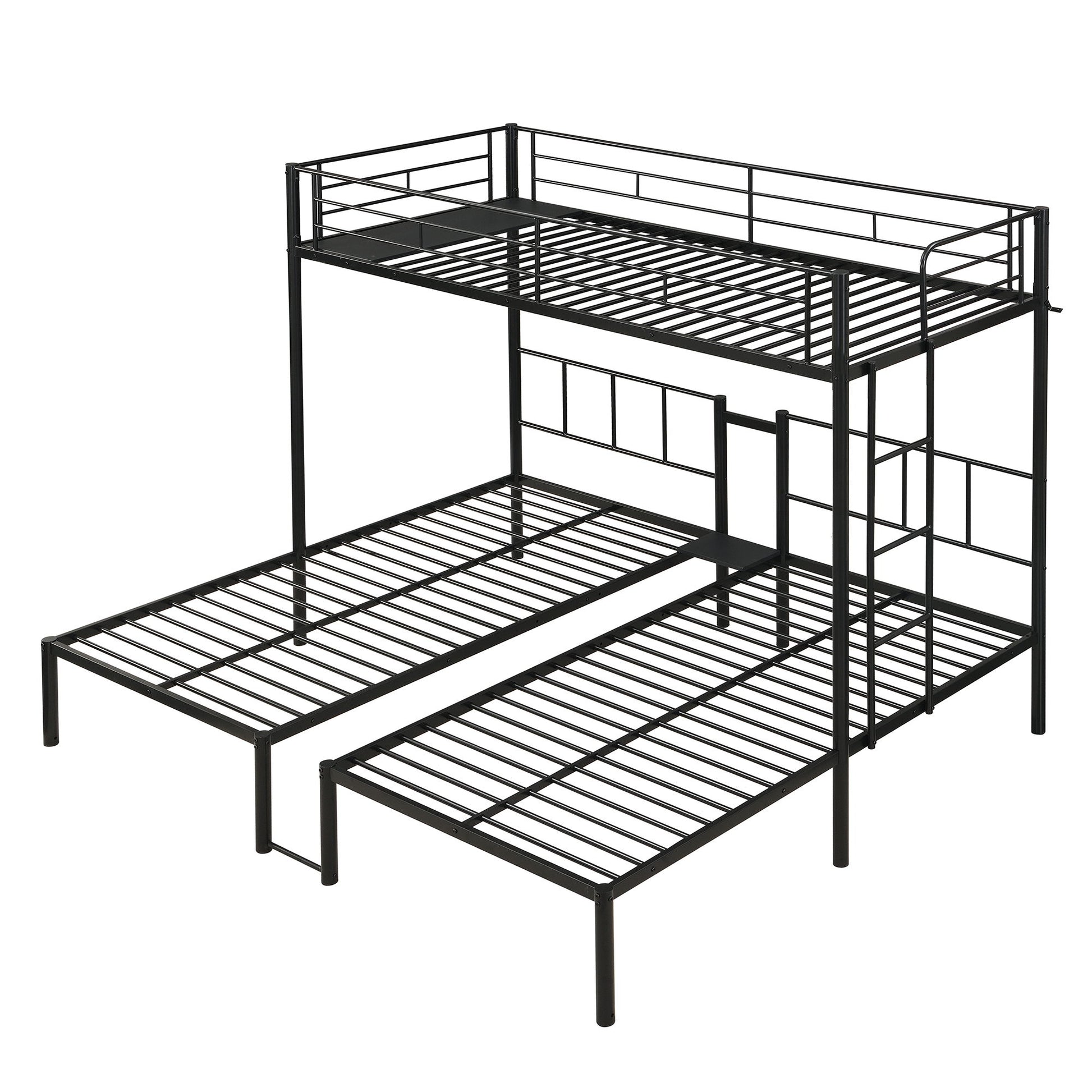 Twin Over Twin Over Twin Triple Bunk Bed With Safety Rails And Storage Shelf - Black - The Sleep Loft - Online Mattress Showroom NYC
