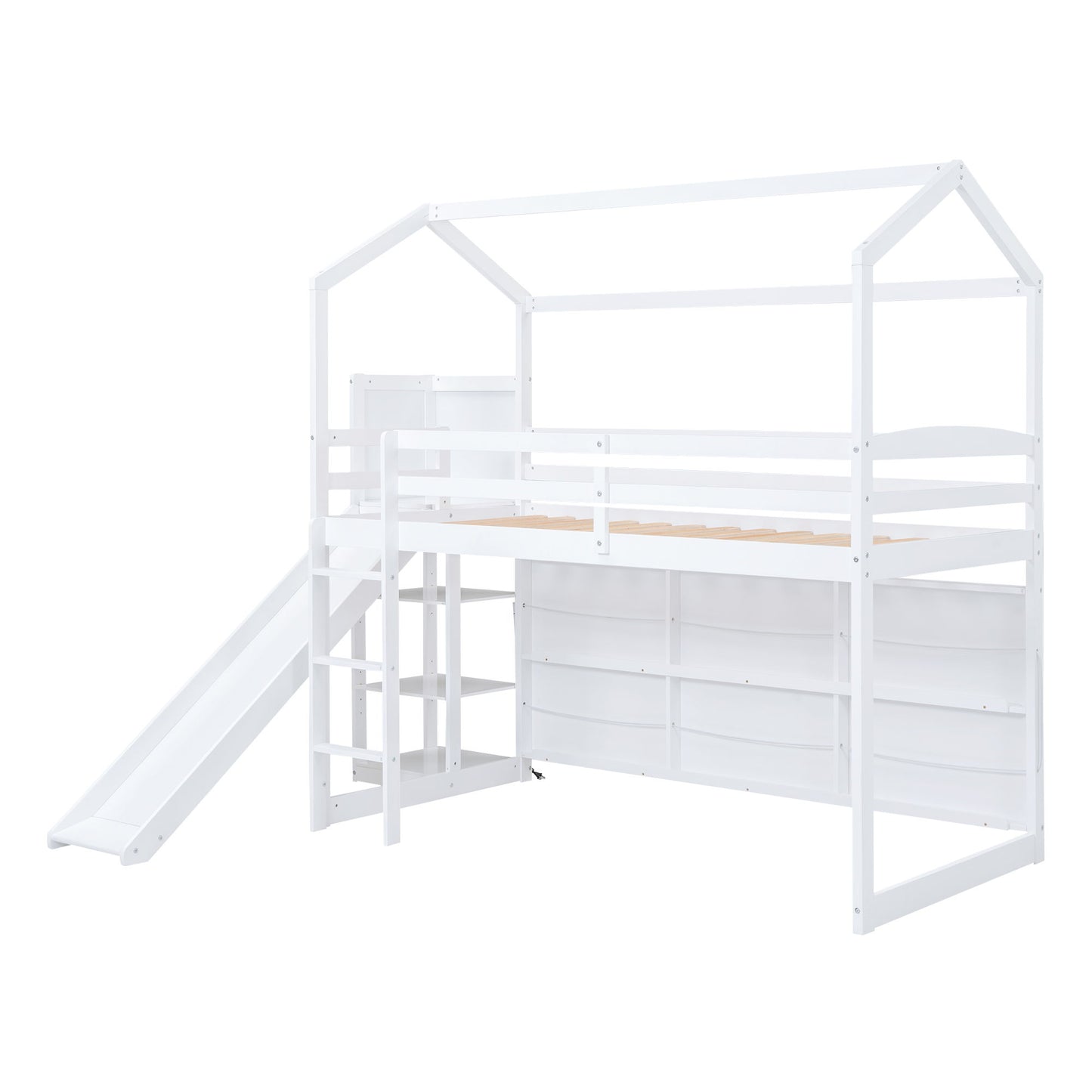 House Loft Bed With Slide, Storage Shelves And Light, Climbing Ramp - The Sleep Loft - Online Mattress Showroom NYC