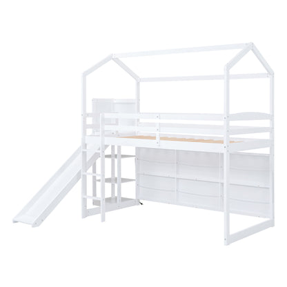 House Loft Bed With Slide, Storage Shelves And Light, Climbing Ramp - The Sleep Loft - Online Mattress Showroom NYC