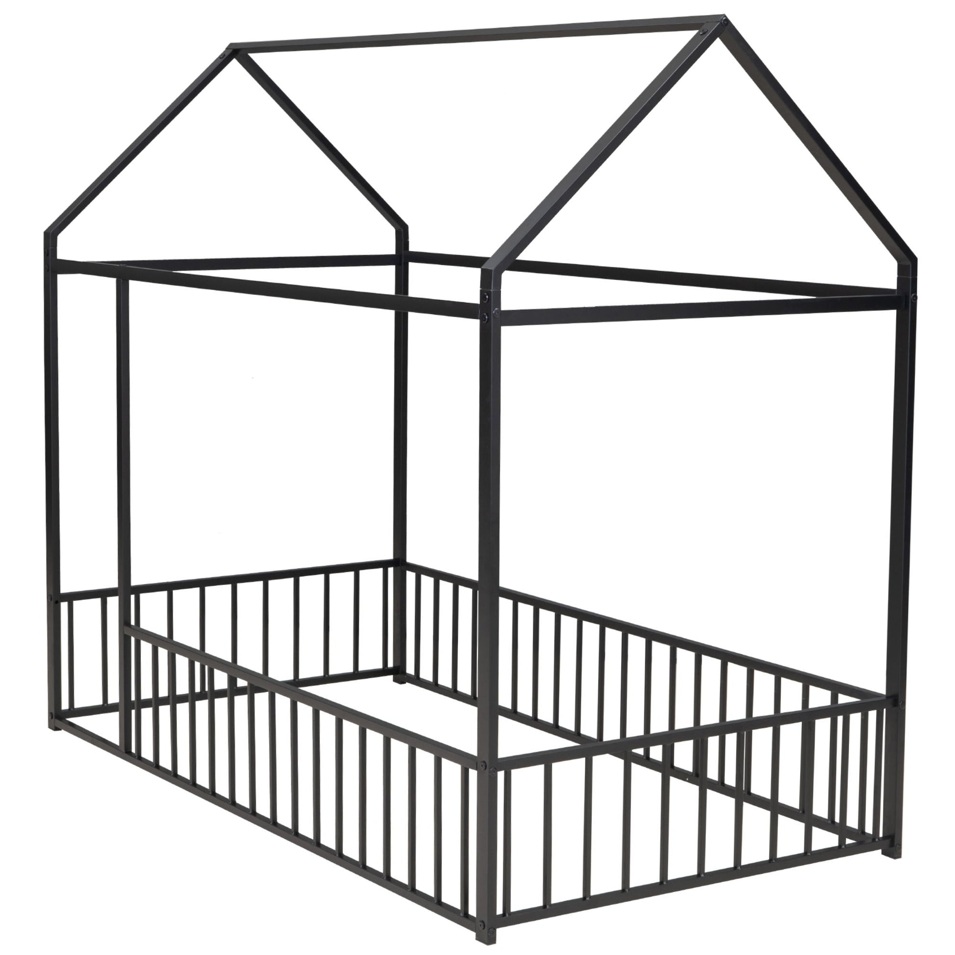 Metal Bed House Bed Frame With Fence - The Sleep Loft - Online Mattress Showroom NYC