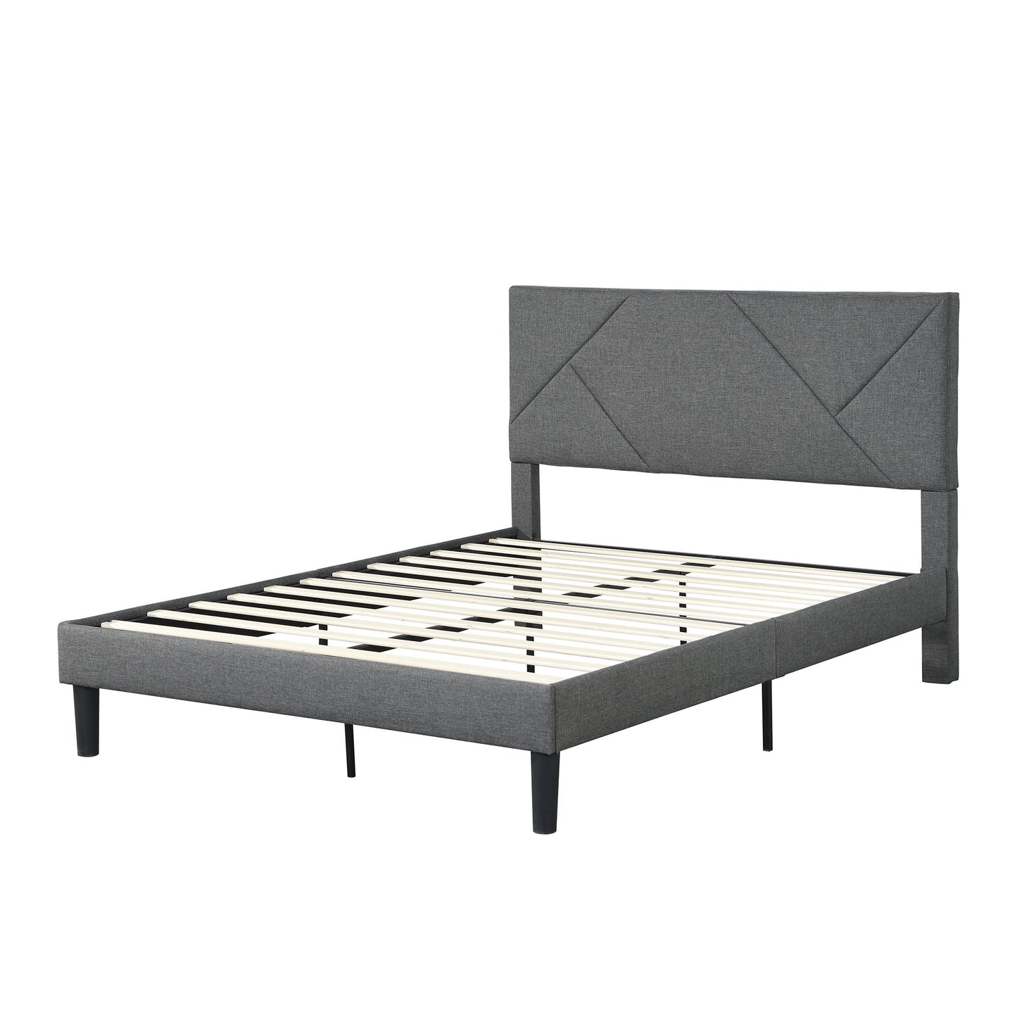 Full Size Upholstered Platform Bed Frame With Headboard, Strong Wood Slat Support, Mattress Foundation, No Box Spring Needed - Gray - The Sleep Loft - Online Mattress Showroom NYC