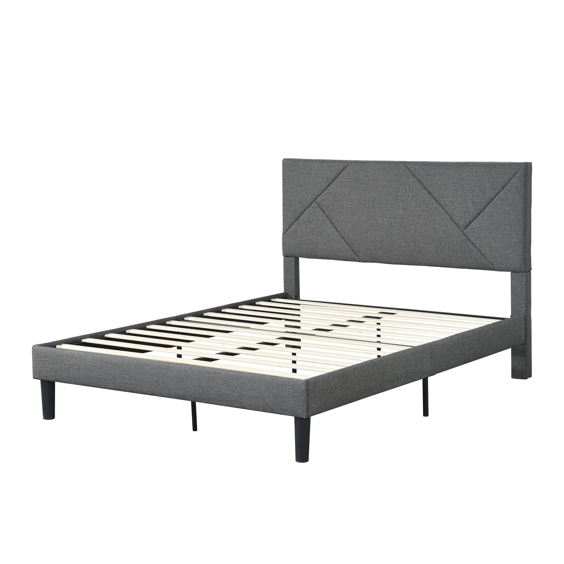 Full Size Upholstered Platform Bed Frame With Headboard, Strong Wood Slat Support, Mattress Foundation, No Box Spring Needed - Gray - The Sleep Loft - Online Mattress Showroom NYC