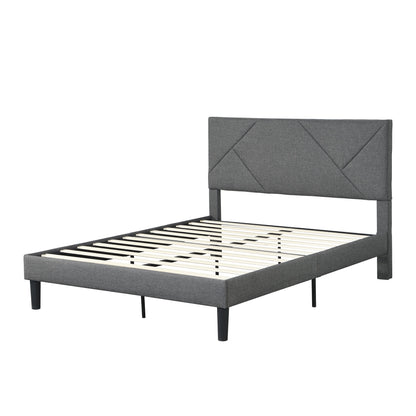 Full Size Upholstered Platform Bed Frame With Headboard, Strong Wood Slat Support, Mattress Foundation, No Box Spring Needed - Gray - The Sleep Loft - Online Mattress Showroom NYC