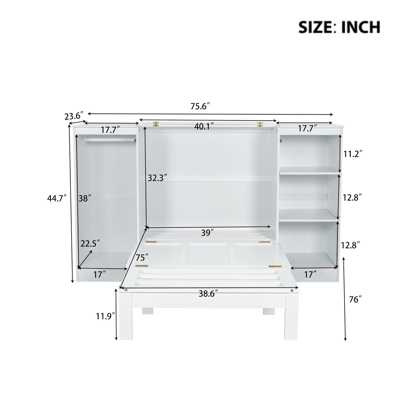 Twin Size Murphy Bed With Bedside Shelves And Wardrobe - White - The Sleep Loft - Online Mattress Showroom NYC