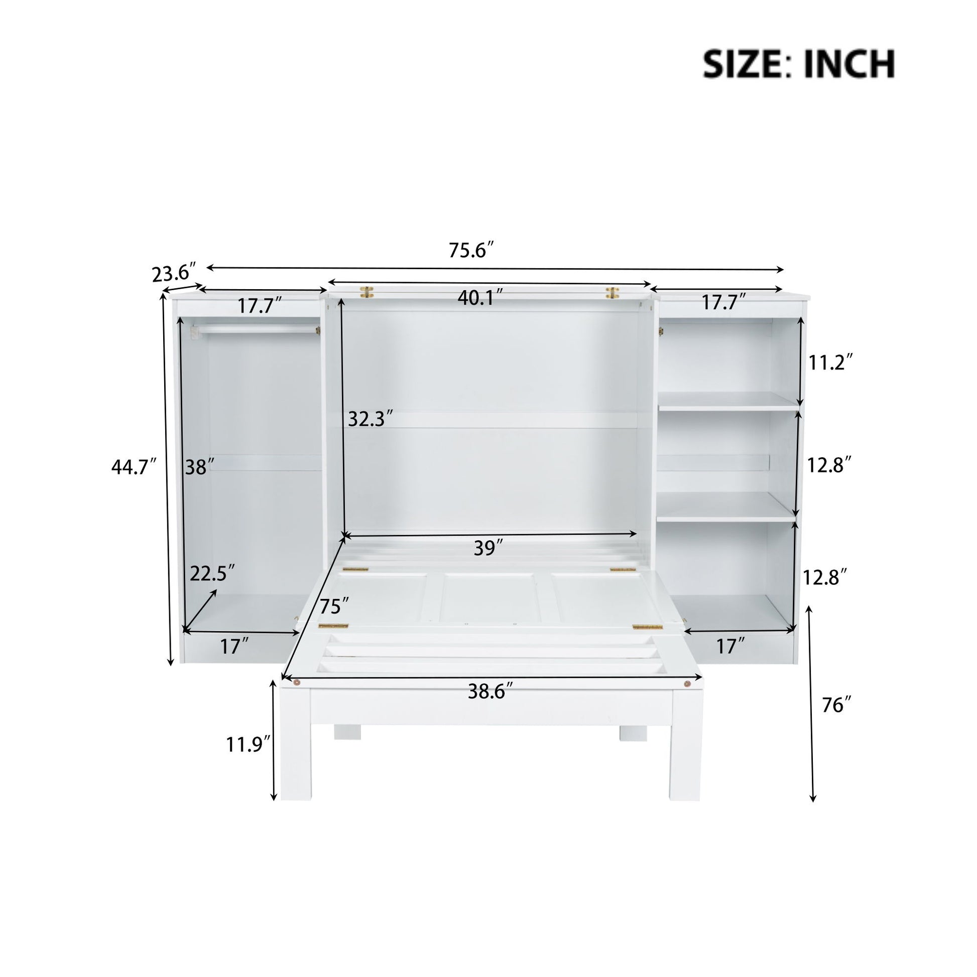 Twin Size Murphy Bed With Bedside Shelves And Wardrobe - White - The Sleep Loft - Online Mattress Showroom NYC