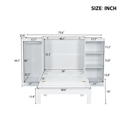 Twin Size Murphy Bed With Bedside Shelves And Wardrobe - White - The Sleep Loft - Online Mattress Showroom NYC