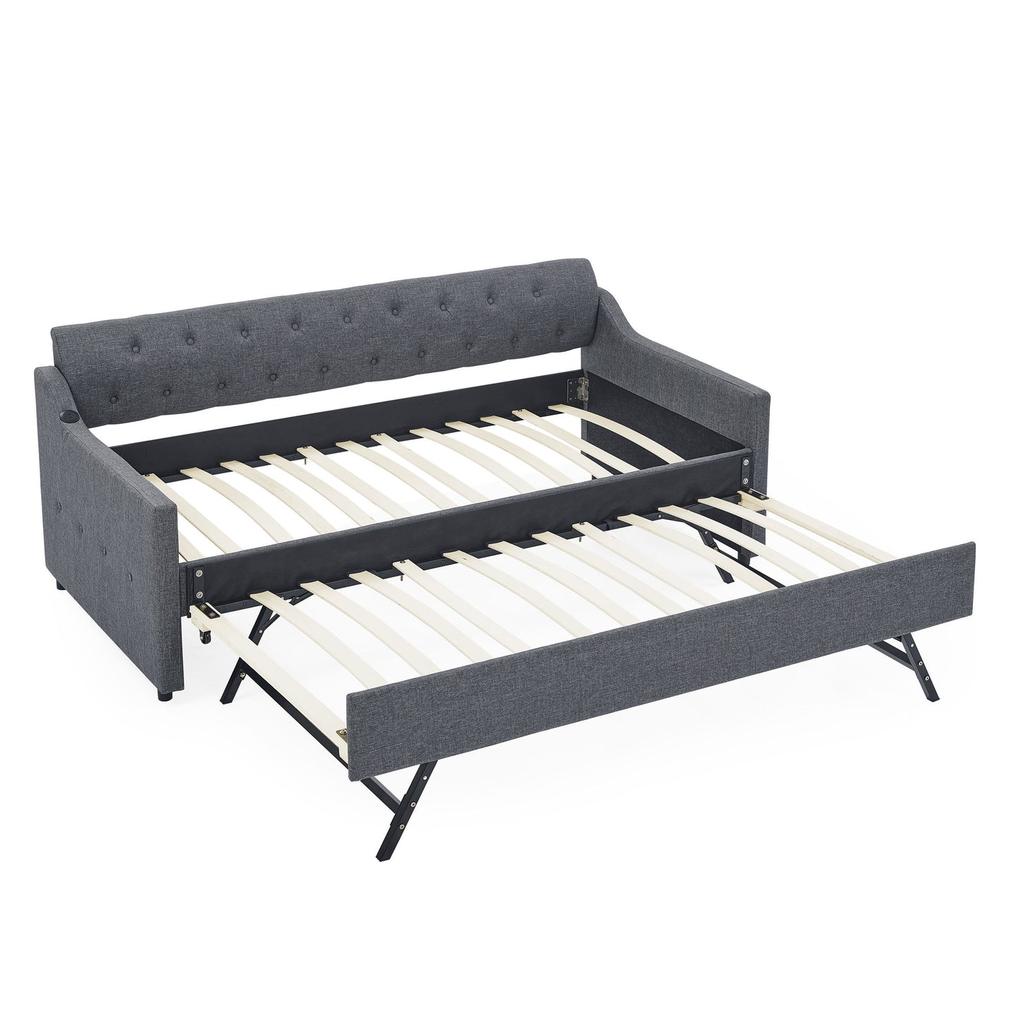 Size Upholstered Daybed With Trundle And USB Charging Armrest - The Sleep Loft - Online Mattress Showroom NYC