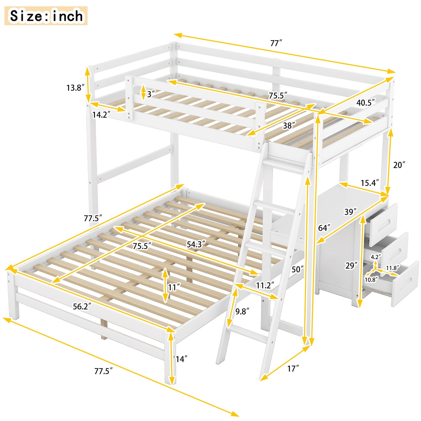 Bunk Bed With Built In Desk And 3 Drawers - The Sleep Loft - Online Mattress Showroom NYC