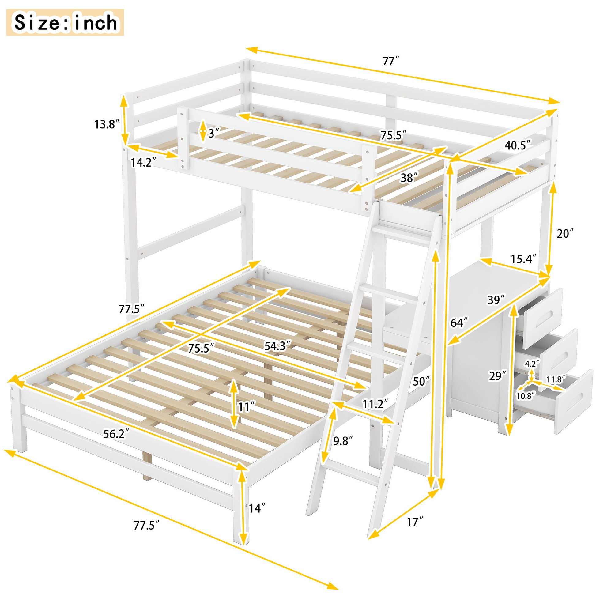 Bunk Bed With Built In Desk And 3 Drawers - The Sleep Loft - Online Mattress Showroom NYC