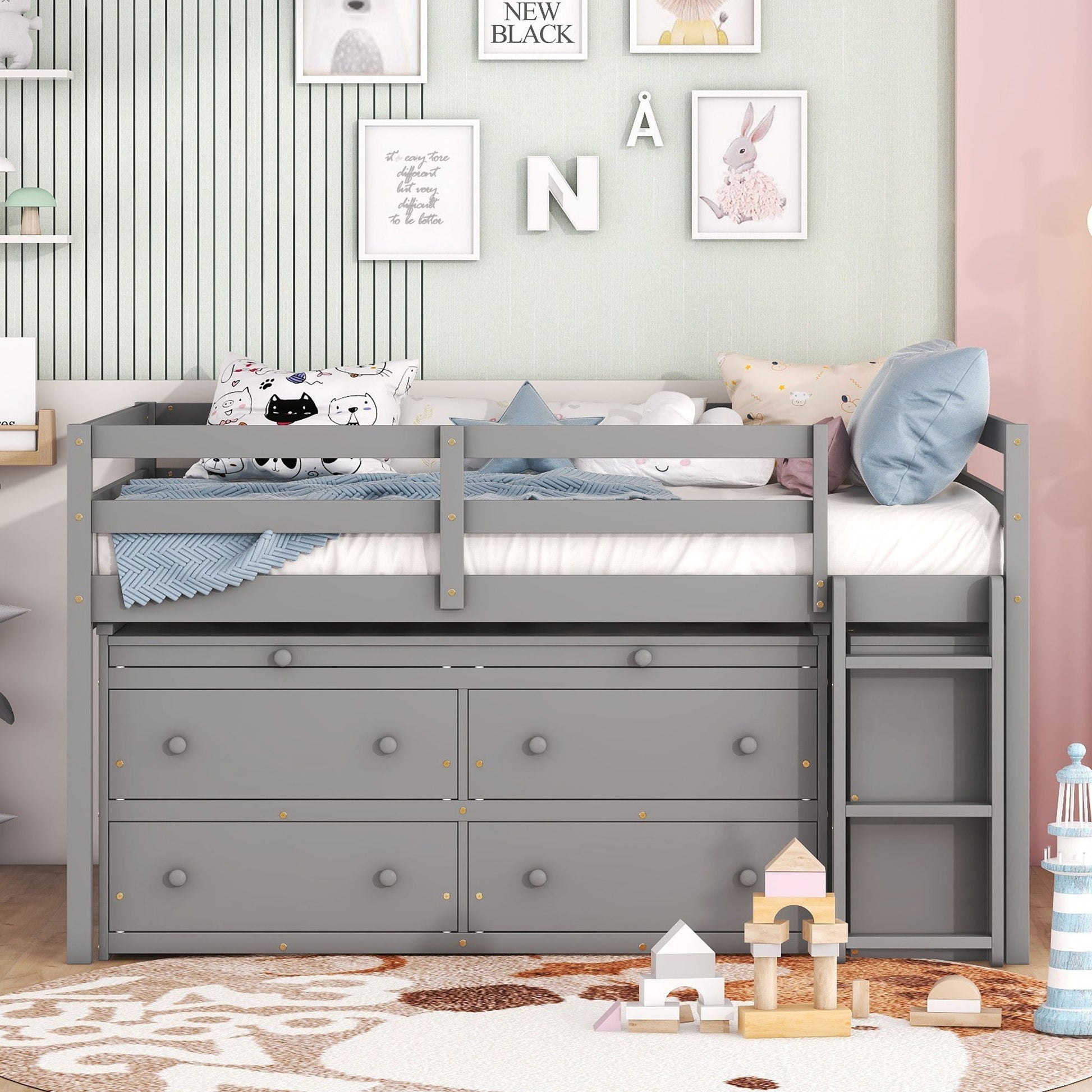 Loft Bed With Retractable Writing Desk And 4 Drawers, With Lateral Portable Desk And Shelves - The Sleep Loft - Online Mattress Showroom NYC