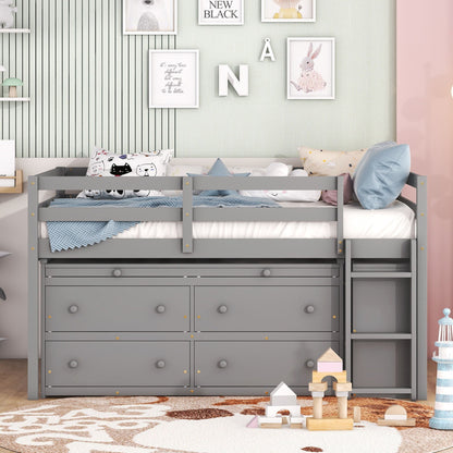 Loft Bed With Retractable Writing Desk And 4 Drawers, With Lateral Portable Desk And Shelves - The Sleep Loft - Online Mattress Showroom NYC
