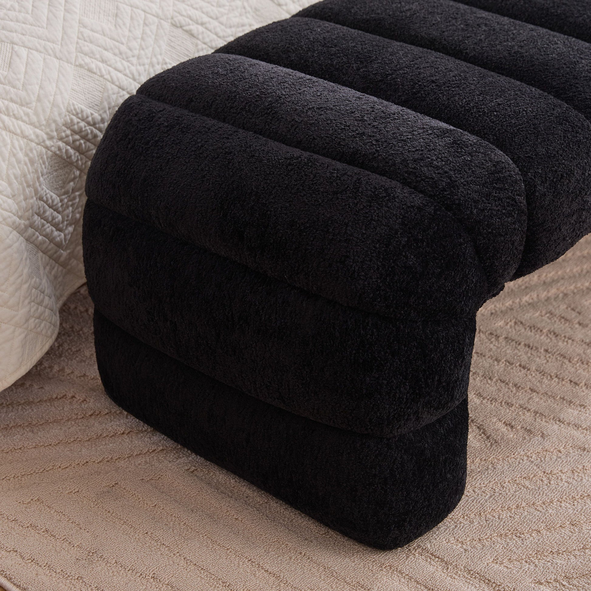 Modern Upholstered Armless Bed Bench With Channel Tufted Design - The Sleep Loft - Online Mattress Showroom NYC