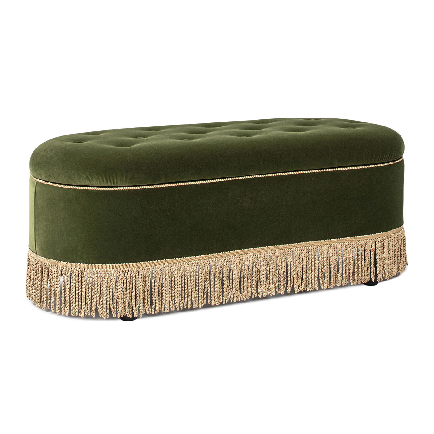 Melinda - Oval Tufted Bullion Fringe Storage Bench - The Sleep Loft - Online Mattress Showroom NYC