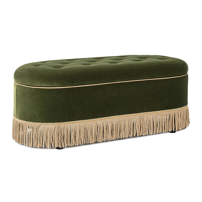 Melinda - Oval Tufted Bullion Fringe Storage Bench - The Sleep Loft - Online Mattress Showroom NYC