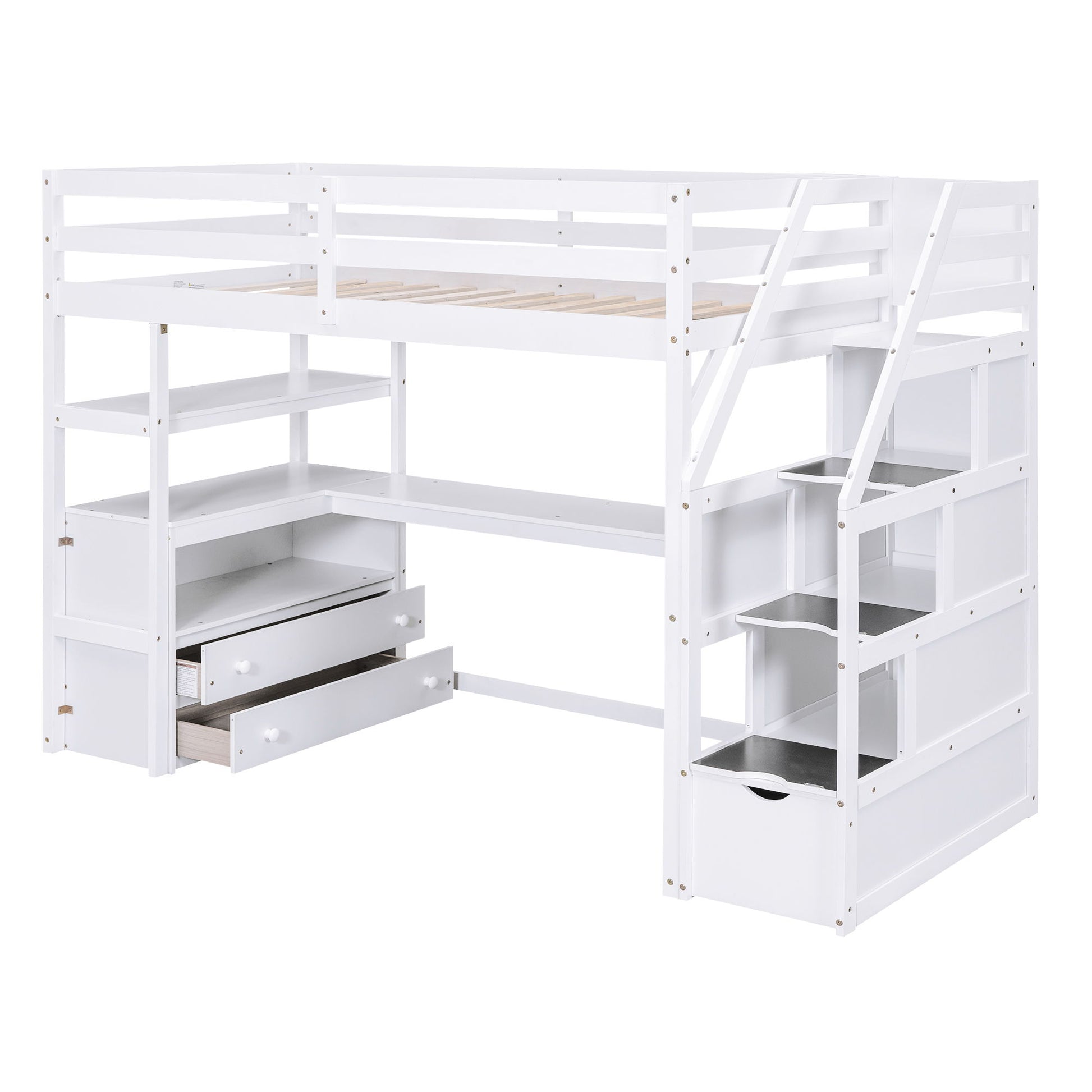 Loft Bed With Desk, Shelves, 2 Drawers, Storage Staircase - The Sleep Loft - Online Mattress Showroom NYC