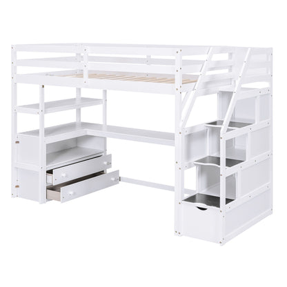 Loft Bed With Desk, Shelves, 2 Drawers, Storage Staircase - The Sleep Loft - Online Mattress Showroom NYC