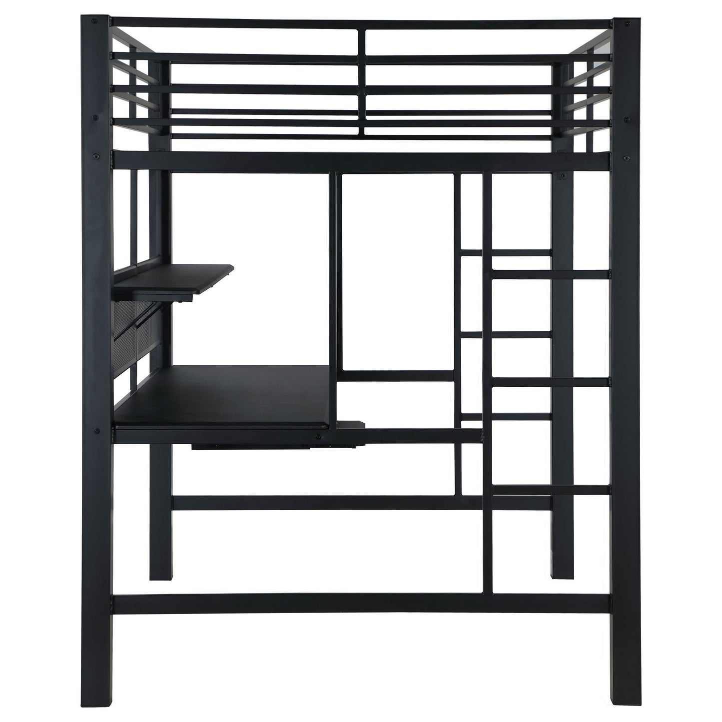 Ranier - Full Workstation Loft Bed, Full Length Desk, Safety Rails And Storage Shelves - Black - The Sleep Loft - Online Mattress Showroom NYC